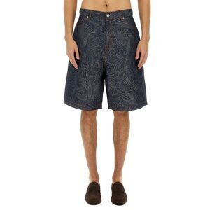 Etro Men Jacquard Denim Bermuda Shorts